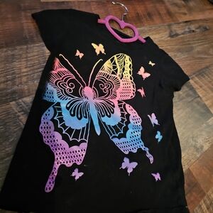 Place Black Tee with Colorful Butterfly Design